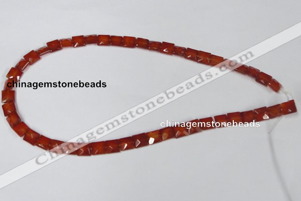 CAA179 15.5 inches 8*8mm faceted square red agate gemstone beads