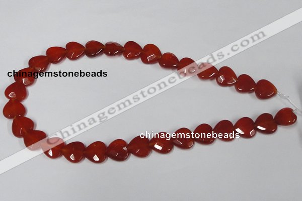 CAA180 15.5 inches 14*14mm faceted heart red agate gemstone beads