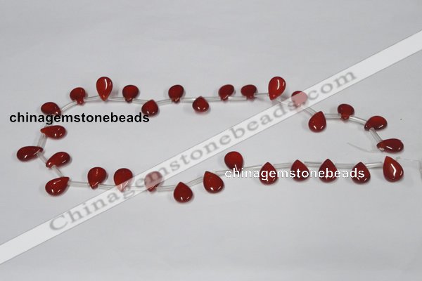 CAA185 Top-drilled 9*13mm flat teardrop red agate gemstone beads