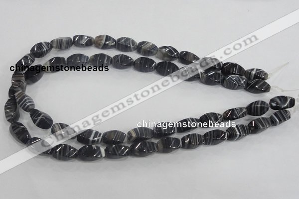 CAA214 15.5 inches 8*16mm twisted rice madagascar agate beads