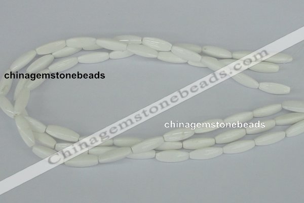 CAA22 15.5 inches 7*20mm faceted rice white agate gemstone beads