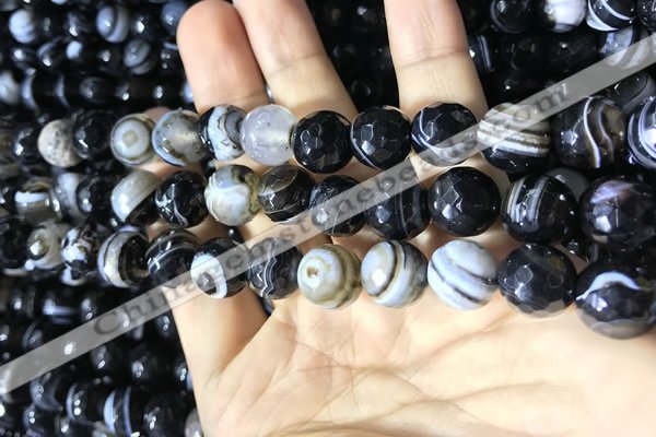 CAA2201 15.5 inches 12mm faceted round banded agate beads