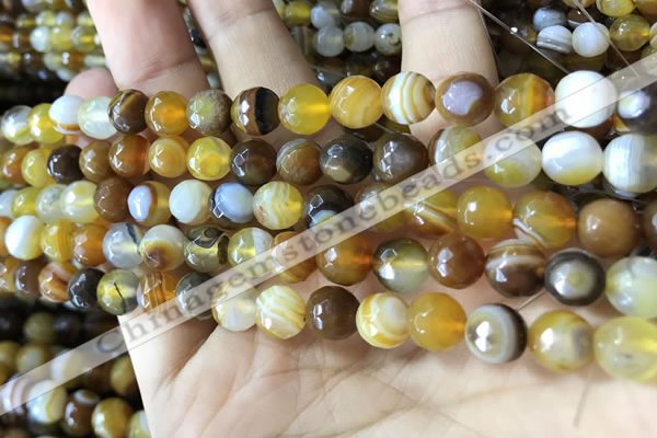 CAA2206 15.5 inches 8mm faceted round banded agate beads