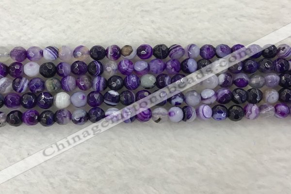 CAA2212 15.5 inches 6mm faceted round banded agate beads