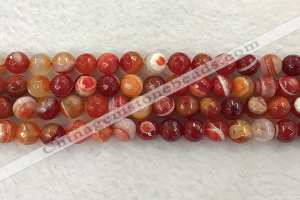 CAA2228 15.5 inches 10mm faceted round banded agate beads