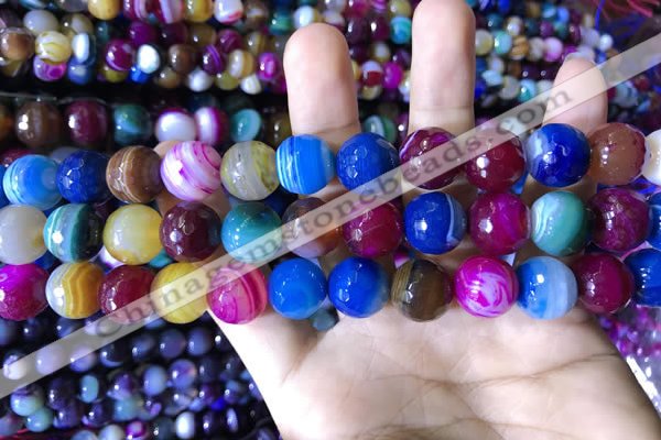 CAA2297 15.5 inches 14mm faceted round banded agate beads