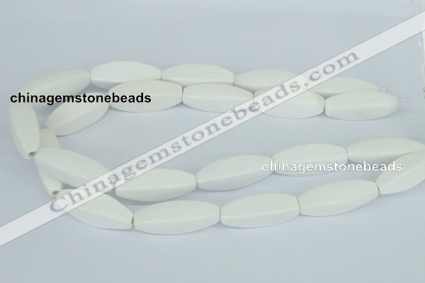 CAA23 15.5 inches 12*35mm faceted rice white agate gemstone beads