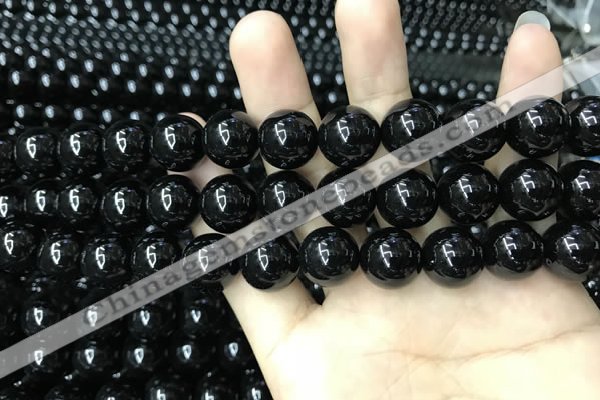 CAA2407 15.5 inches 14mm round black agate beads wholesale