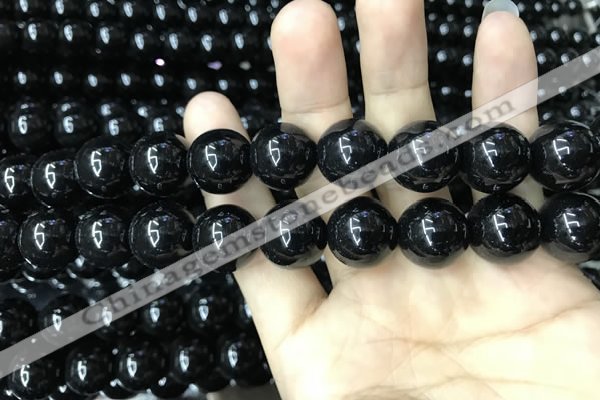 CAA2408 15.5 inches 16mm round black agate beads wholesale