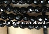 CAA2414 15.5 inches 3mm faceted round black agate beads wholesale