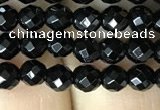 CAA2415 15.5 inches 4mm faceted round black agate beads wholesale