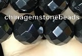 CAA2420 15.5 inches 14mm faceted round black agate beads wholesale