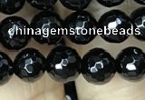 CAA2427 15.5 inches 8mm faceted round black agate beads wholesale