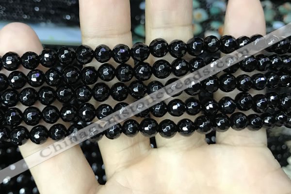 CAA2427 15.5 inches 8mm faceted round black agate beads wholesale