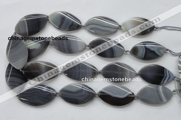 CAA243 15.5 inches 26*43mm twisted marquise grey line agate beads