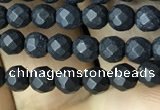 CAA2436 15.5 inches 3mm faceted round matte black agate beads