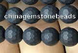 CAA2438 15.5 inches 6mm faceted round matte black agate beads