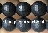 CAA2439 15.5 inches 8mm faceted round matte black agate beads