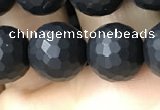 CAA2440 15.5 inches 10mm faceted round matte black agate beads