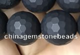 CAA2441 15.5 inches 12mm faceted round matte black agate beads