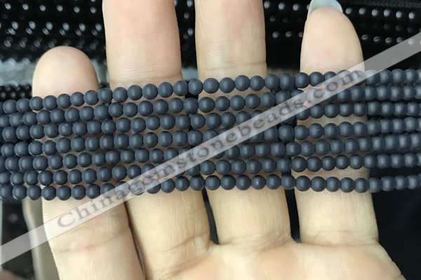 CAA2445 15.5 inches 2mm round matte black agate beads wholesale