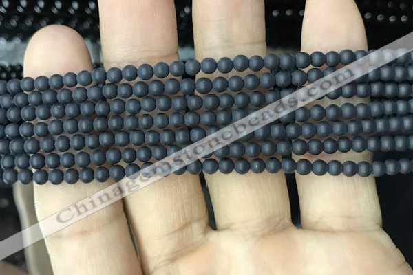 CAA2446 15.5 inches 3mm round matte black agate beads wholesale