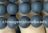 CAA2449 15.5 inches 8mm round matte black agate beads wholesale