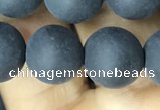 CAA2452 15.5 inches 14mm round matte black agate beads wholesale