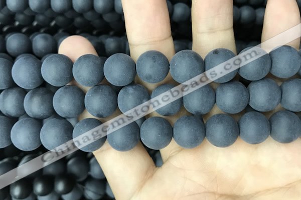 CAA2454 15.5 inches 18mm round matte black agate beads wholesale