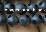 CAA2458 15.5 inches 6mm carved round matte black agate beads