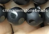 CAA2461 15.5 inches 12mm carved round matte black agate beads