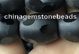 CAA2465 15.5 inches 12*16mm carved rice matte black agate beads