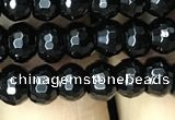 CAA2469 15.5 inches 4*6mm faceted rondelle black agate beads