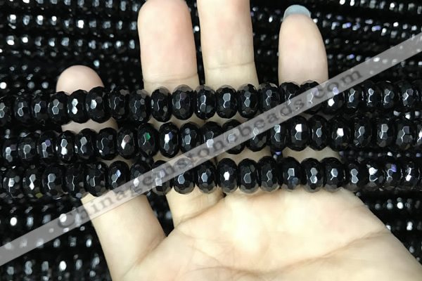 CAA2471 15.5 inches 6*10mm faceted rondelle black agate beads