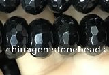 CAA2472 15.5 inches 8*12mm faceted rondelle black agate beads