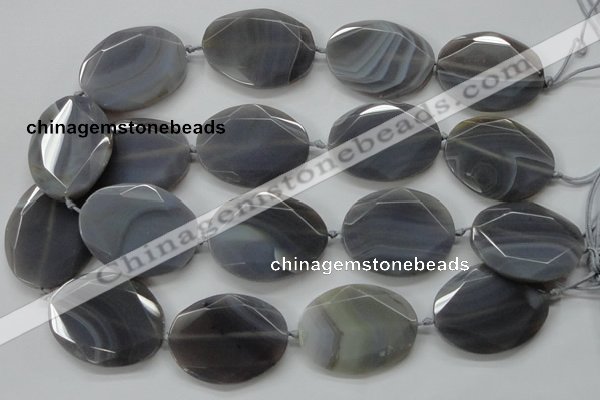 CAA248 15.5 inches 30*40mm faceted oval grey line agate beads