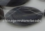 CAA249 15.5 inches 26*50mm faceted oval grey line agate beads