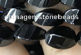 CAA2490 15.5 inches 6*12mm faceted & twisted rice black agate beads