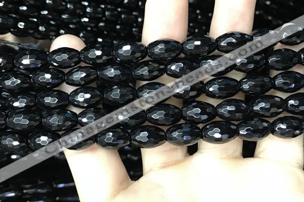 CAA2499 15.5 inches 8*12mm faceted rice black agate beads wholesale