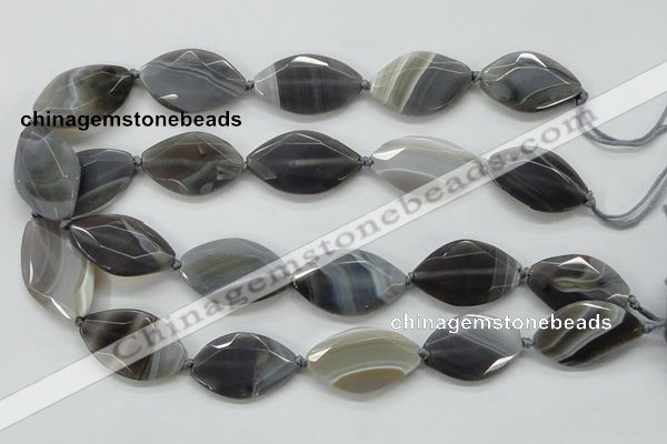 CAA250 15.5 inches 22*30mm faceted marquise grey line agate beads