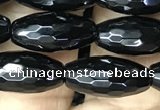 CAA2500 15.5 inches 6*16mm faceted rice black agate beads wholesale