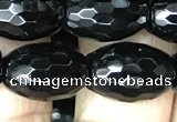 CAA2502 15.5 inches 10*14mm faceted rice black agate beads wholesale