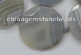 CAA251 15.5 inches 35mm faceted coin grey line agate beads