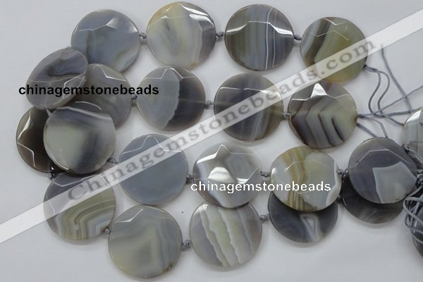 CAA251 15.5 inches 35mm faceted coin grey line agate beads