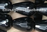 CAA2513 15.5 inches 8*12mm faceted teardrop black agate beads