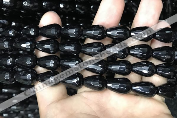 CAA2514 15.5 inches 10*14mm faceted teardrop black agate beads