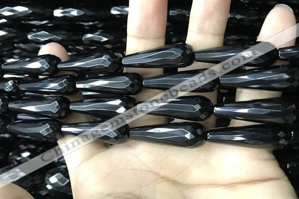 CAA2519 15.5 inches 8*30mm faceted teardrop black agate beads