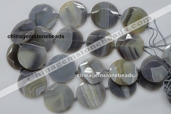 CAA252 15.5 inches 40mm faceted coin grey line agate beads
