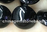 CAA2530 15.5 inches 18mm flat round black agate beads wholesale