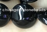 CAA2531 15.5 inches 20mm flat round black agate beads wholesale